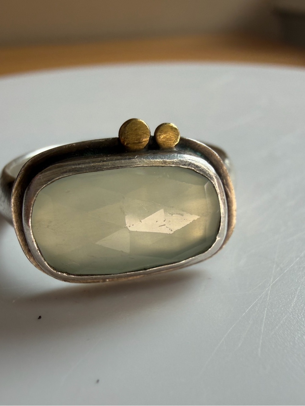 Ananda Khalsa Sundance Aquamarine Ring Silver 22k Gold Size 8.5 - Picture 13 of 13